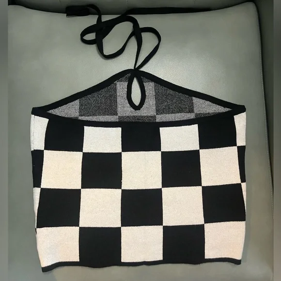 NWT Black and White Halter Checkered Top - Picture 4 of 7